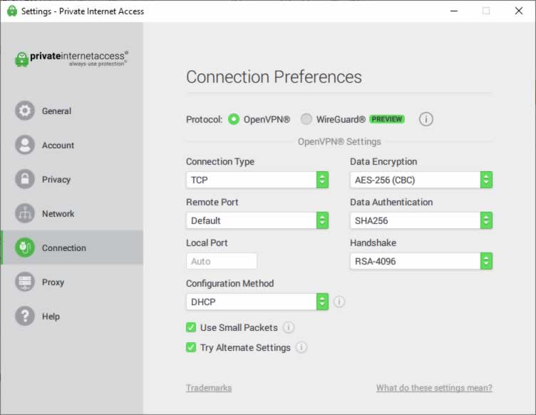 VPN settings screen with encryption options